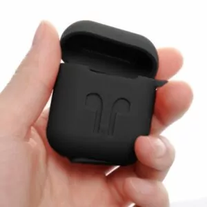 כיסוי סיליקון לאיירפודס Airpods שחור עם תופסן