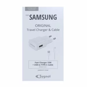 מטען סמסונג מקורי 15 וואט עם כבל USB-C נארז בארץ לבן