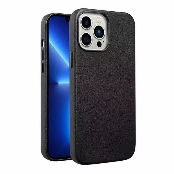 כיסוי לאייפון 12 Mag Safe שחור דמוי עור עם מגנט מובנה Grip Case