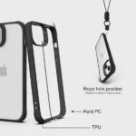 כיסוי לאייפון 14 שקוף שחור דק וחזק Toiko AtomX