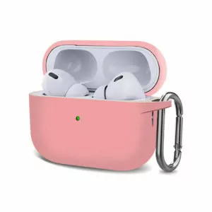 כיסוי לאיירפודס פרו 2 ורוד סיליקון עם תופסן