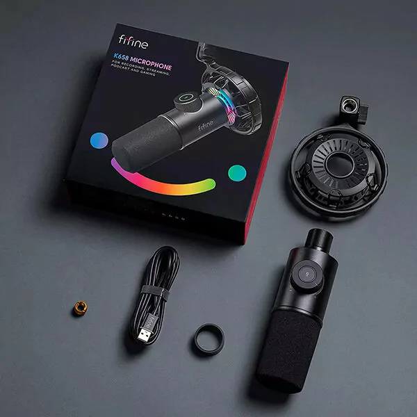 מיקרופון שולחני עם מעמד Fifine K658 שחור מקצועי למחשב