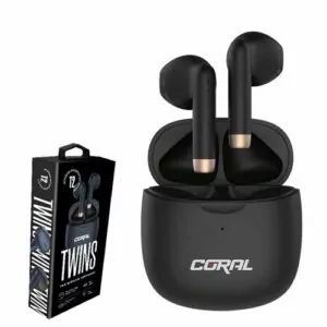 אוזניות אלחוטיות CORAL Twins TWS עם סאונד איכותי צליל נקי צבע שחור