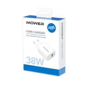 מטען בית Usb C כפול קומפקטי ובטיחותי 38w לבן Mower