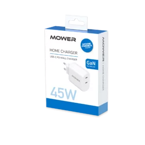 מטען בית Usb C כפול קומפקטי ובטיחותי 45w לבן Mower