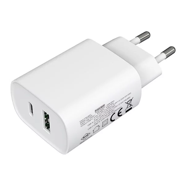 ראש מטען 20 וואט עם יציאת USB-C + USB-A טעינה מהירה Power Tech