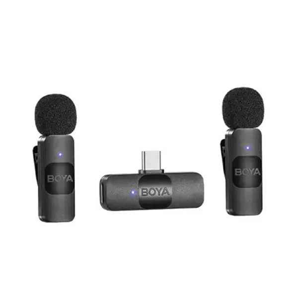 מיקרופון דש אלחוטי כפול USB-C עם קליפס לחולצה BOYA V20 ליצירת תוכן איכותי