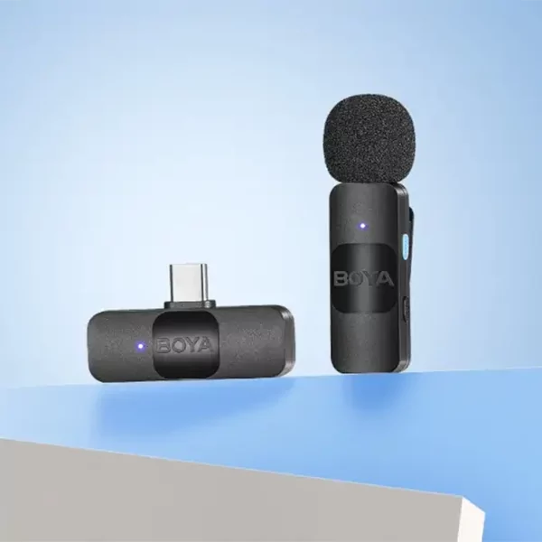 מיקרופון דש אלחוטי כפול USB-C עם קליפס לחולצה BOYA V20 ליצירת תוכן איכותי