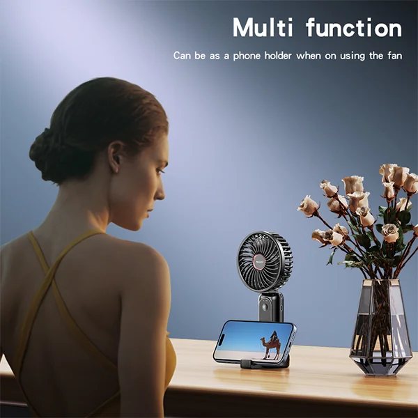 מאוורר נייד קומפקטי שחור עם 3 דרגות מהירות וסוללה עוצמתית Yesido