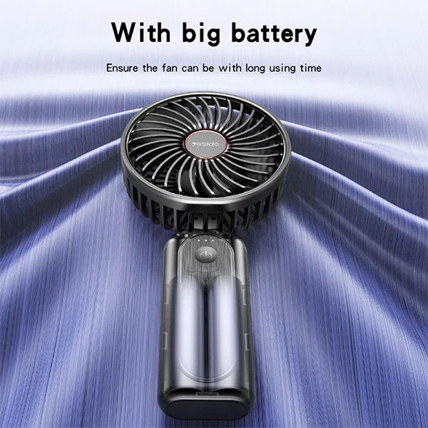 מאוורר נייד קומפקטי שחור עם 3 דרגות מהירות וסוללה עוצמתית Yesido