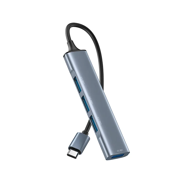 מתאם 4 ב-1 USB-C עם 4 חיבורי USB-A מהיר ונוח לנשיאה בצבע אפור חלל מבית Yesido